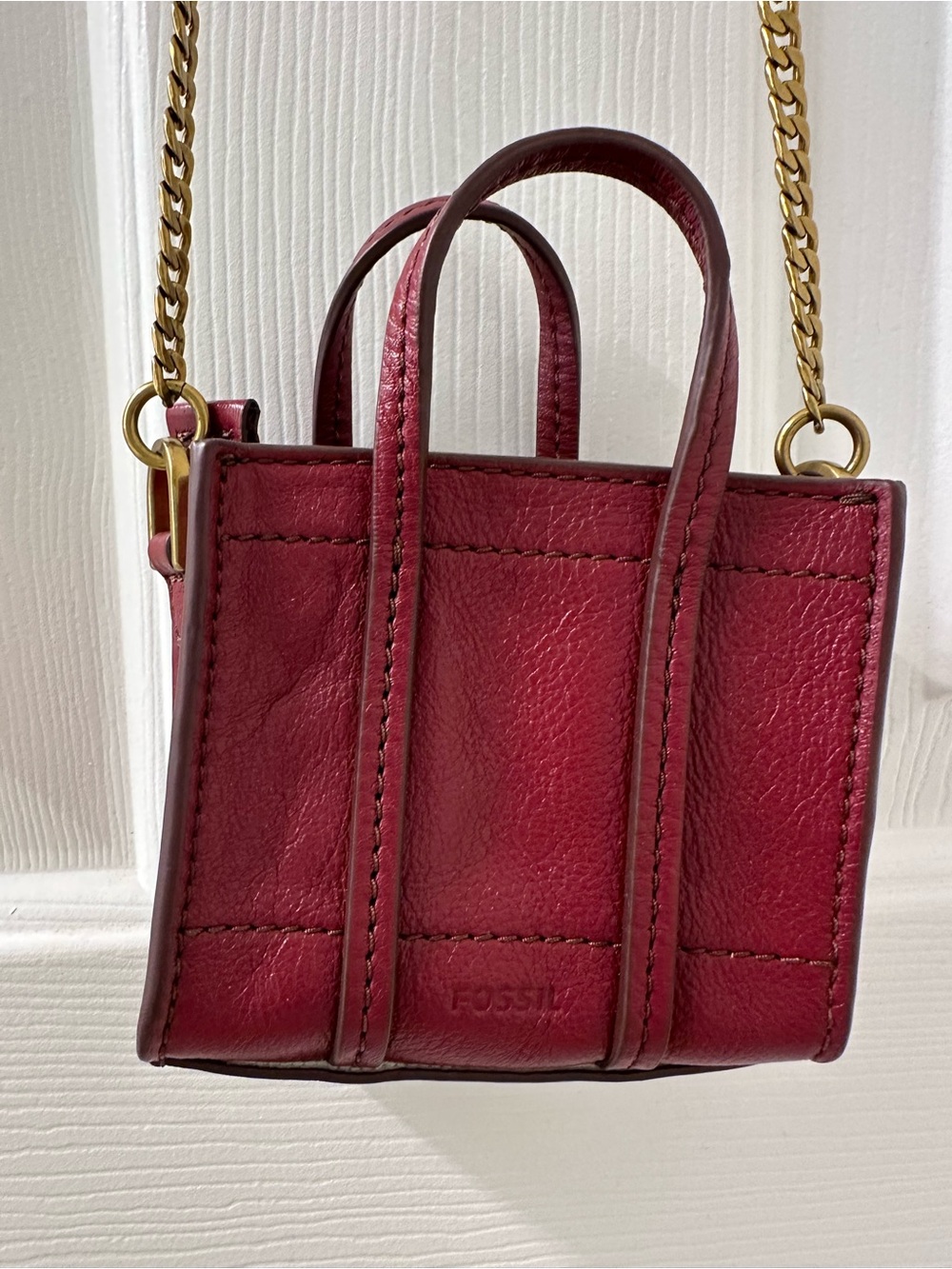 Fossil Mini Tote Crossbody Bag in Burgundy